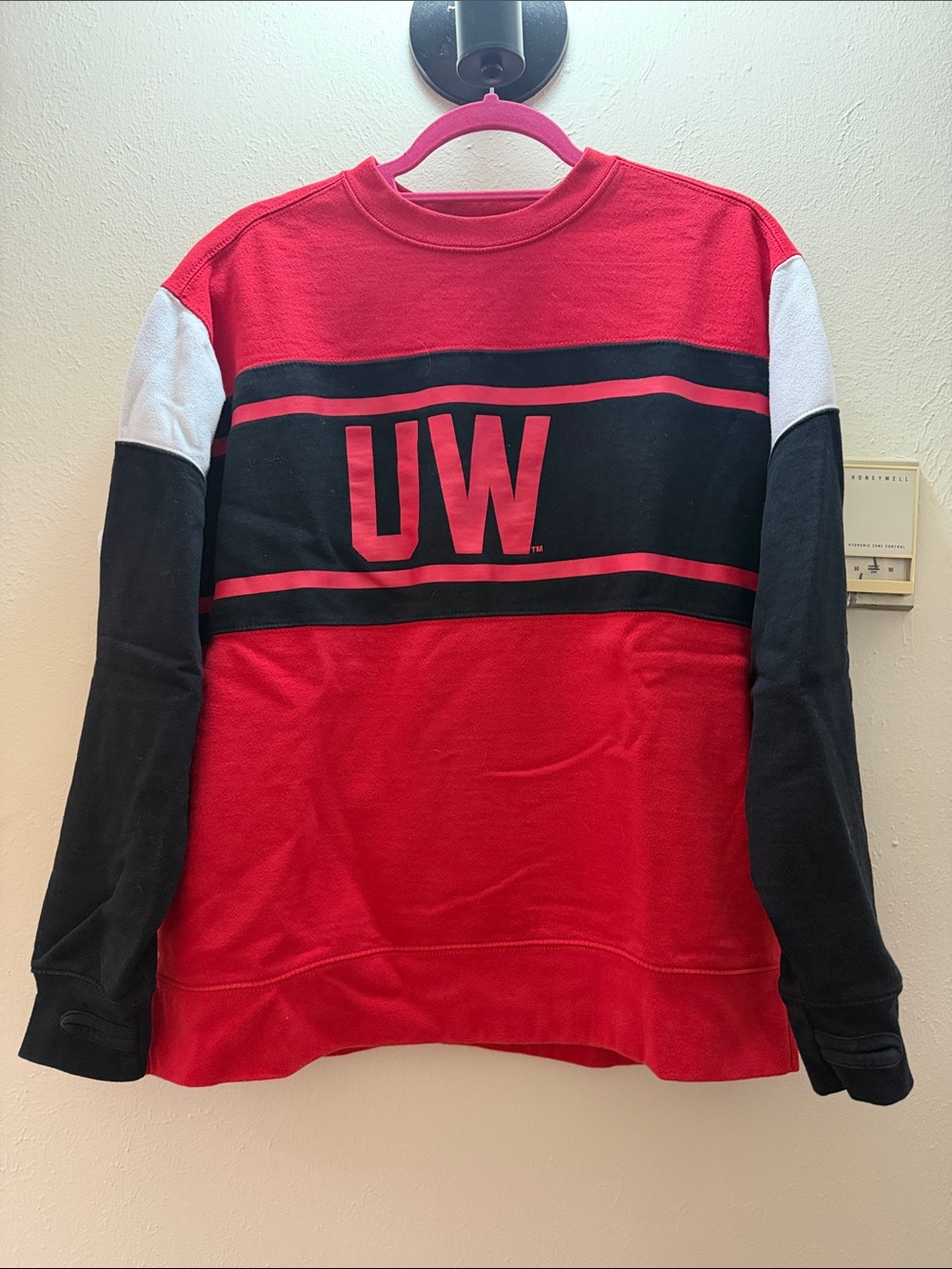 UW Madison Red and Black Colorblock Crewneck Sweater